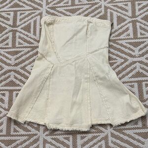 Cream Denim Flared Panel Mini Dress
